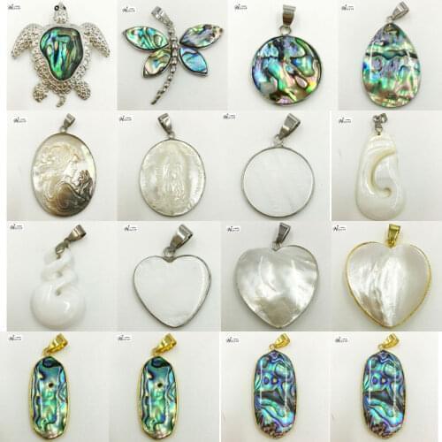 New Zealand Abalone Mother of pearl Shell Oval Heart Round Butterfly Turtle Jesus Women Pendant Bead 1pcs WFH628