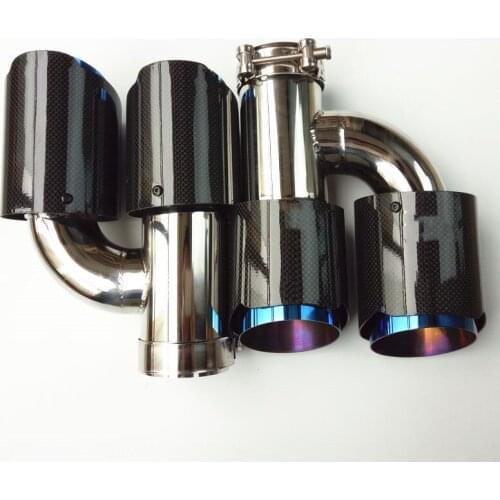 2 Piece Blue Carbon Fiber Stainless Steel Muffler Tip Car Exhaust Systems Length 240MM H Model For Ak-rapovic Exhaust Pipe