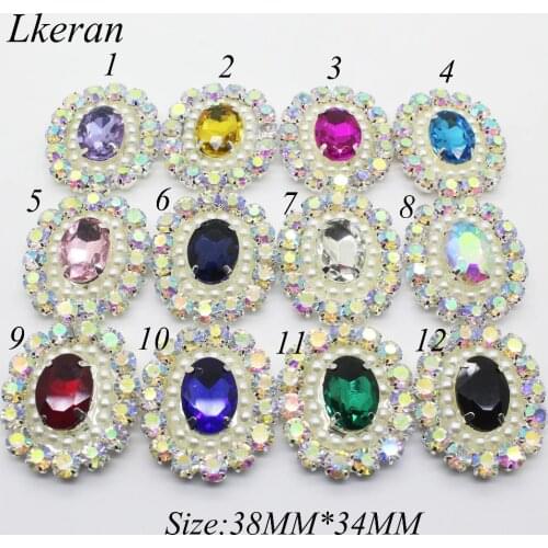 New Creative 2pc 38*34mm AB Crystal diamond Buttons metal rhinestone wedding decorate button DIY hair flower center scrapbooking