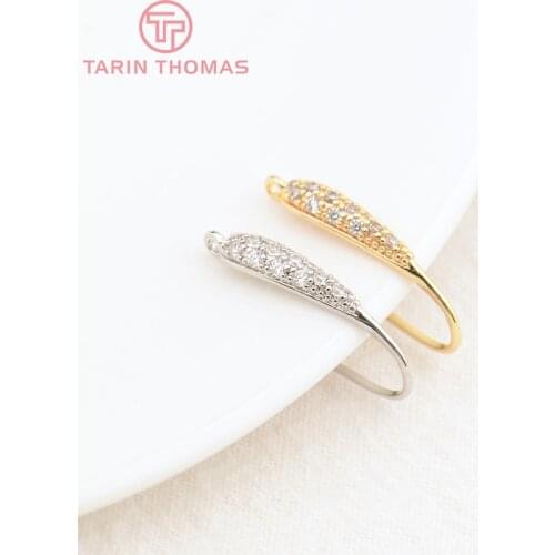 6PCSHeight 20MM 24k Gold Color Plated Brass With Zircon Earrings Hook High Quality Jewelry Earrings Accessories