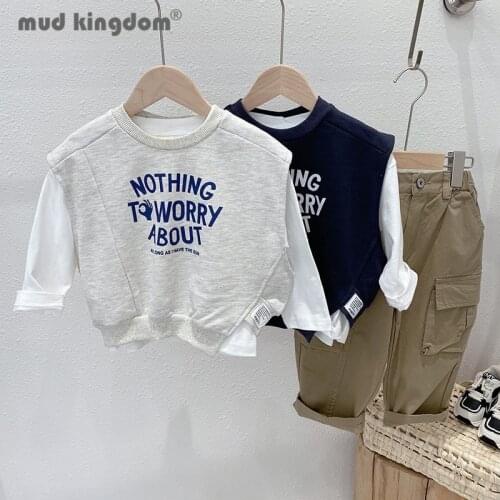 Mudkingdom Kids Pants Set Casual Long Sleeve T-shirts Print Letter Vest Solid Overalls Trousers 3pcs Outfits for Boy Girl Sets