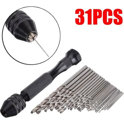 31PC Hand Drill Bit Precision Twist Miniatur Drill Set DIY HSS 1PC Black Hand Twist Drill+30PC Twist Drill Kit 0.5mm-3mm