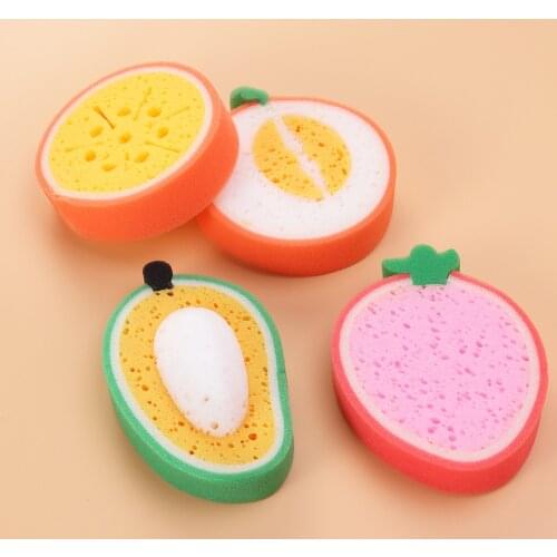 4pcs Creative Cartoon Shower Clean Sponge Fruit Bath Cotton Child Shower Bath Sponge (Kiwi, Strawberry, Orange and Mango)