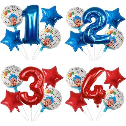 5pcs Cartoon Plim Clown Foil Balloons Set 30inch Number Air Globos Children Happy Birthday Party Decorations Kids Classic Toys