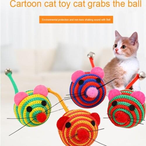 6pcs Pet Cat Chew Toy Mouse Shape Rainbow Ball with Bell Funny Kitten Interactive False Mice Playing Scratching Toys