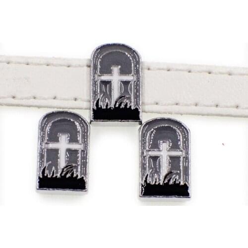 8mm Alloy Enamel Black Halloween Grave Slide Charms Slide Beads DIY 8mm Hole Bracelets Wristbands,Belt Straps Pet Name Collar