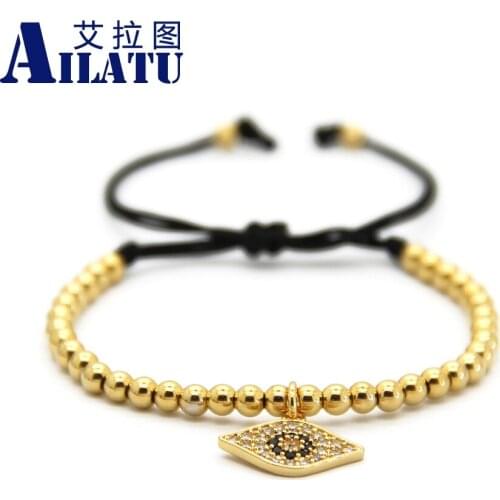 Ailatu Watch Protector Micro Pave CZ Eye Style Jewelry 4mm Copper Beads Braiding Macrame Bracelet