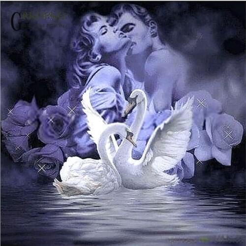 GRKDPKJ 5d diamond painting full diamond square diamond embroidery cross stitch picture living room decoration love movie swan