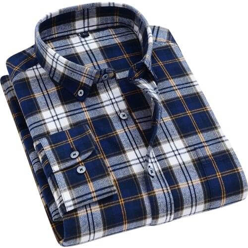 Aoliwen Brand Plaid men Flannel 100% cotton long sleeve shirt 2021 fashion soft plaid shirt male elegant loose top vintage shirt