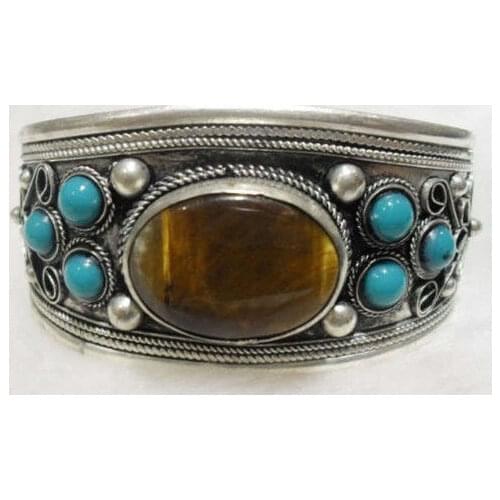 Tibet Silver gem Beads Cuff bracelet AAA>jewerly free shipping