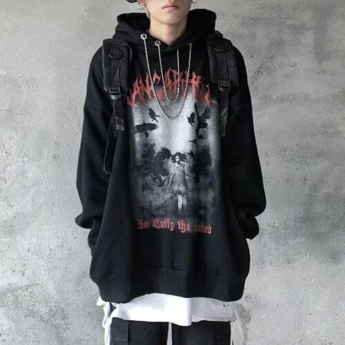 Black Hip Hop Hoodie Girl Harajuku Funny Tops Autumn Fashion Japan Devil Women Casual High Street Special Gothic Sweatshirt