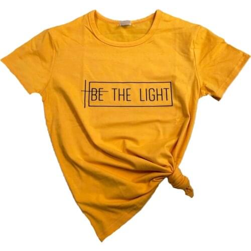 BE THE LIGHT Girl T-Shirt Funny Stylish Christian Grunge Tee Cotton Faith be the light tops Bible Verse Religious Tumblr Outfits