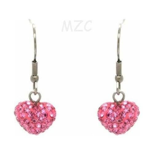 Hotsale +Gift.Pink 12*14mm Pink heart Silver Plated Crystal Earring
