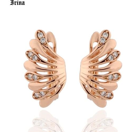 Irina New Fashion 585 Rose Gold Color Drop Earrings Paved AAA Cubic Zirconia CZ Earrings for Women Party Jewelry Girls Gifts