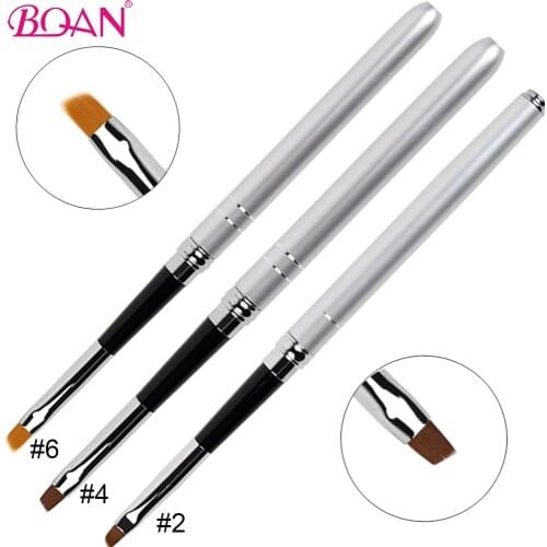 BQAN #2#4#6 Nail Brush Oblique Head UV Gel Brush Metal Handle Nylon Hair Nail Gel Extension Brush Drawing Brush Manicure Tools