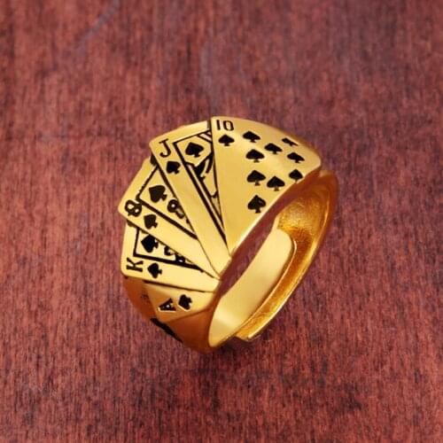 Rings for Women Men Cool Poker Hiphop Punk 24K Gold Ring Gothic Wedding Engagement Gold Rings Jewelry Wholesale