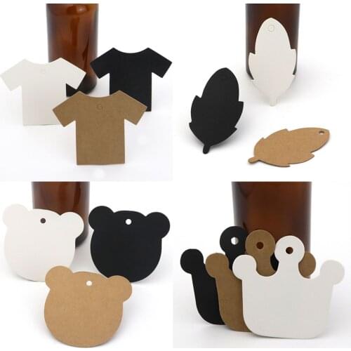 100PCS Bear Shirt Round Kraft Paper Thank You Gift Jewelry Card Price Tags DIY Gift Handmade Fashion Accessories Black