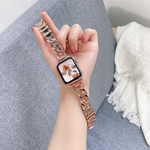 Fashion Metal Denim Chain Bracelet for Apple Watch Band 38mm 42mm 40mm 44mm for iWatch Stainless Steel Strap 6SE 5 4 3 2 Correa