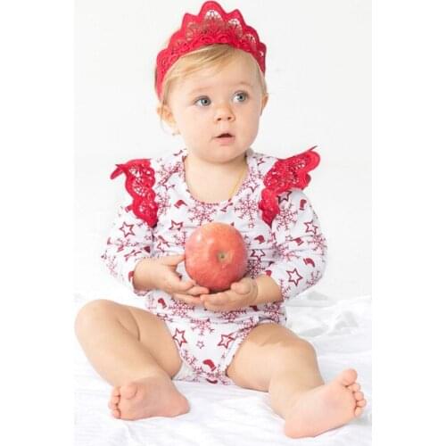 Cute Snowflake Print Baby Bodysuits and Red Crown Headbands 2 piece Clothing Set Toddler Girl Jumpsuits For Christmas Party Gift