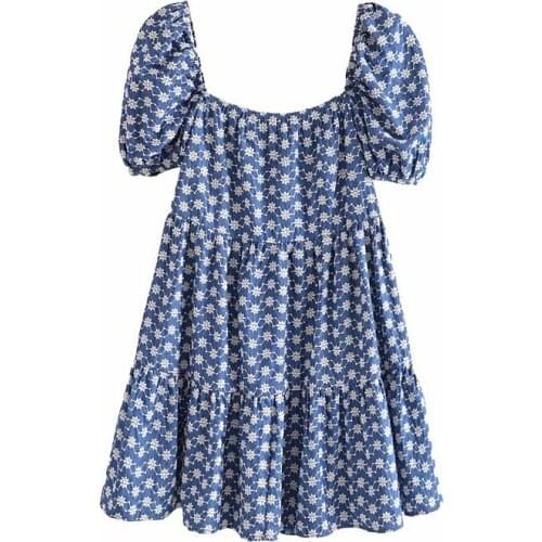 DOUJILI Fashion Women Blue Dress New Style Short Sleeve Ruffles Modern Ladies Trendy Loose Dress Summer