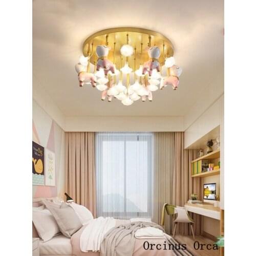Cartoon Creative Deer Crystal ceiling lamp Girls Bedrooms Childrens Rooms Lights Nordic All-copper Simple Color ceiling lamp