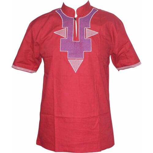 Muslim t-shirt Red Men African Blouse Dashiki Embroidered Nigerian Native Ankara Tops рубашка мужская тюбитейка мусульманская
