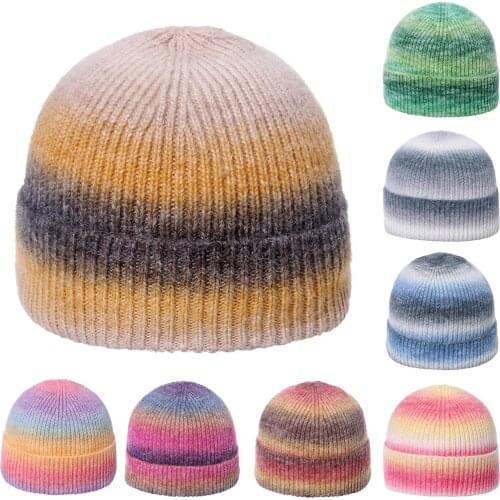 2021 New Fashion Men Beanie Winter Knit Hat Women Skullcap Sailor Cap Cuffs Retro Navy Short Hat Tie Dye Unisex Autumn Warm Cap
