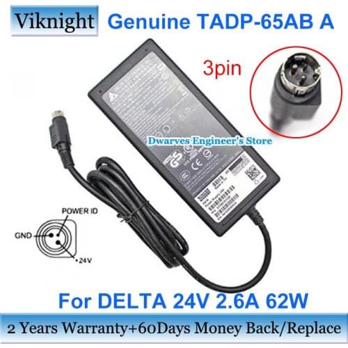 Genuine TADP-65AB A 24V 2.6A 62W AC Adapter Charger 01750151330 For DELTA Power Supply 3PIN