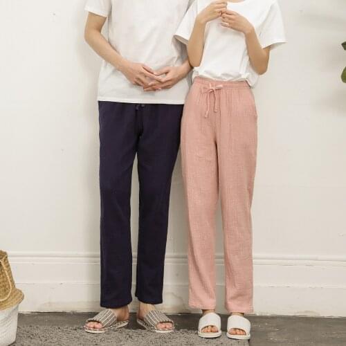 Autumn Linen Cotton Couple Sleep Bottoms Female Loose M-XXL Plus Size Nighty Trousers Sleepwear Pyjama Ladies Pajama Pant