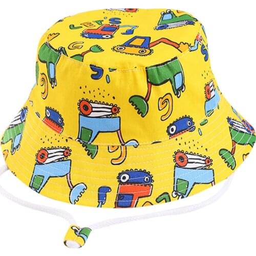 Summer Kids Boy Cartoon Printing Cotton Fisherman Hat Baby Sun Caps For Girl Children Bonnet