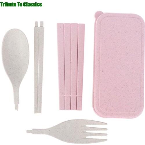 Hot sale Foldable Folding Chopsticks Tableware Set Portable Wheat Straw Fork Cutlery Set