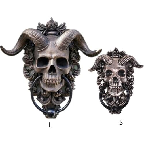 Goat of Mendes Horned God Skull Hanging Door Knocker Wall Sculpture Resin Ornament Statue Figurine