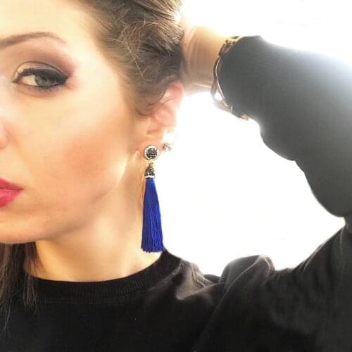 SUMENG Handmade 12 Colors Long Tassel Earrings Bohemian Black Red Pink White Blue Silk Crystal Dangle Drop Earrings For Women