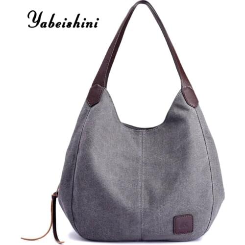 Three-Layer Pocket Canvas bags For Women Tote Reusable Shopping Bag Women Shoulder Bag Bolso Large-capacity Ladies Hand Bags