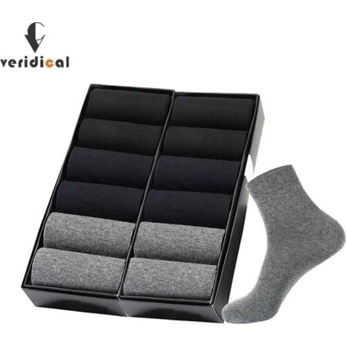 VERIDICAL 12 Pairs Mens Cotton Socks Brand New Business Leisure Party Dress Crew Socks Male Long Warm Socks Black For Gifts
