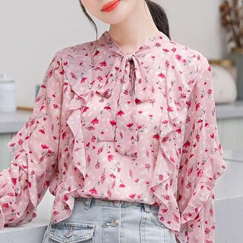Blusas Mujer De Moda 2021 Blouse Women Long Sleeve Women Shirts Tops Ruffles Print Chiffon Blouse Shirt Women Blouses Blusa D378