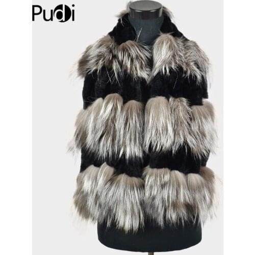 Pudi SF730 Women Real Rabbit Fur And Fox Fur Scarf Brand New Girls Genuine Fur Knit Scarves Rings Winter Warmer