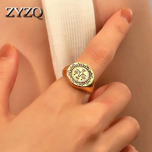 ZYZQ Gothic Punk Gold Color Metal Smile Face Open Ring For Women Simple Design Cute Happy Smiley Faces Finger Rings