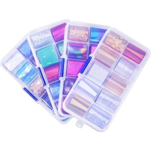 1Box Holographic Nail Foil Set Transparent AB Color Foil Nail Art Transfer Sticker Laser Flower Starry Nail Foil Resin Crafts 10