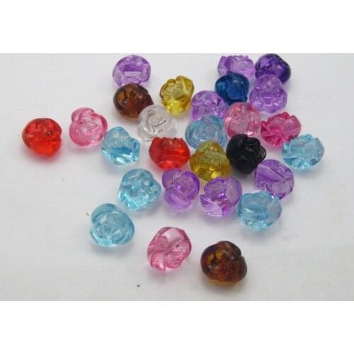 100 Mixed Colour Transparent Acrylic Rose Button Beads 10mm