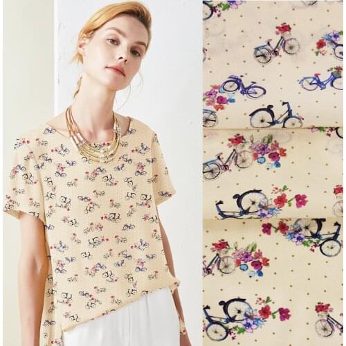 135CM 12MM Cartoon Bikes Print Thin Crepe De Chine Fabric Good for Summer Dress Skirt Shirt Scarf Pants JH009