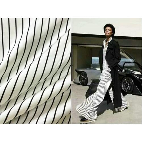 140cm wide 19mm 97% mulberry silk & 3% spandex striped print stretch silk satin fabric for dress shirt clothes cheongsam C004