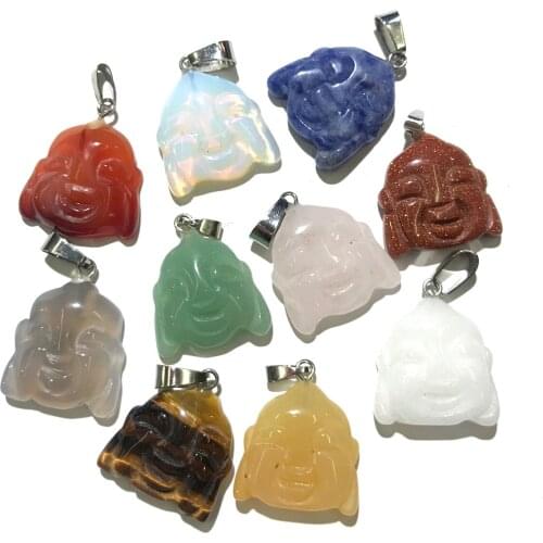 2pcs Natural Stone Pendant Buddha head Shape Agated Pendant for Jewelry Making Necklace Accessories Gift for Women Size 20x23mm