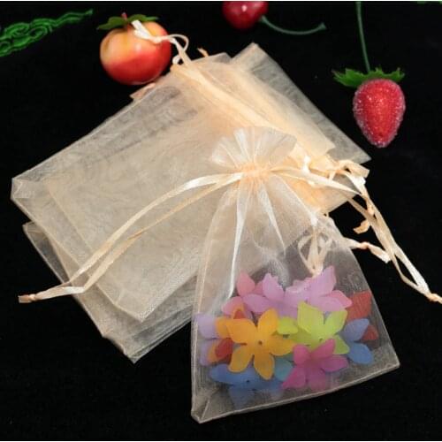 200pcs/lot 7x9cm Champagne Organza Bag Jewelry Packaging Bags Wedding Party Decoration Favors Drawstring Gift Bag & Pouches