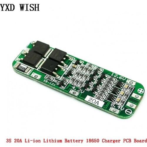 3S 20A Lithium Battery 18650 Charger PCB BMS Protection Board 12.6V 18650 Li-ion Battery Cell Charging Module 11.1V 12V 12.6V