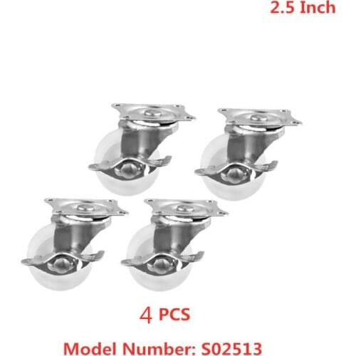 4 Pcs/Lot 2.5 Inch Caster With Brake White Pp Flat Side Movable Wheel Wear Resistant Nylon Rotating Roller