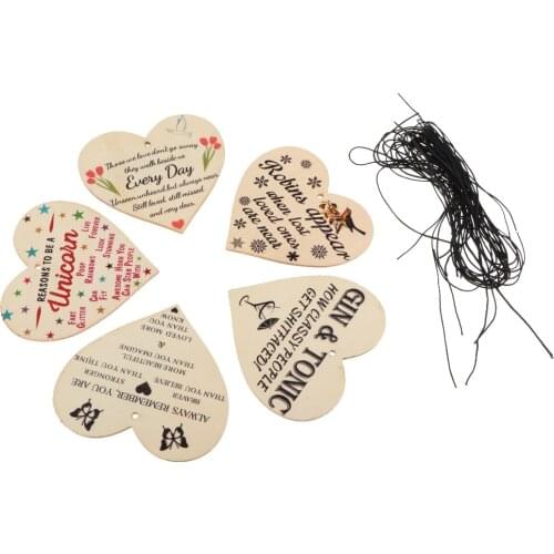 5 Styles Heart Shaped Wooden Hanging Ornament Hearts Craft Plaques with Sayings