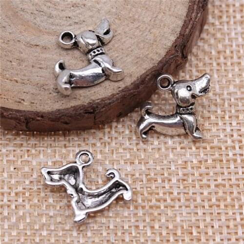 Free shipping 72pcs 12x12mm antique silver puppy charms diy retro jewelry fit Earring keychain hair card pendant accessories