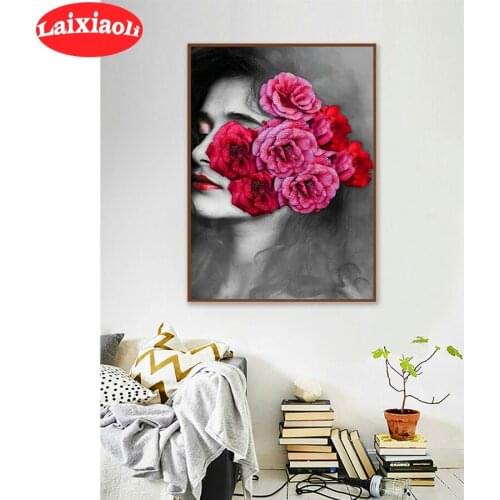 DIY Flower art woman cross stitch diamond painting 5D full diamond painting living room decoration artwork embroidery puzzle