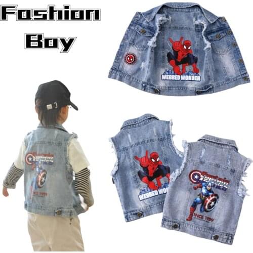 Disney Marvel Spider-Man Captain America Childrens Jeans jacket Plus Size Sleeveless boy Vest Fashion Casual Slim Jeans Coat